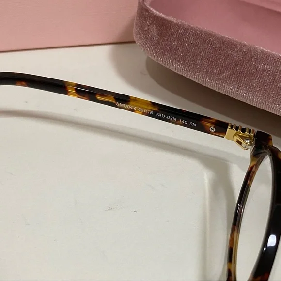 Miu Miu Tortoise Shell Glasses with Pink Velvet Case - Picture 3 of 7